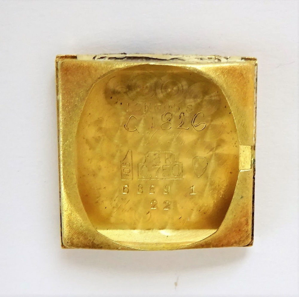 A Longines gold square cased lady's wristwatch, with a signed jewelled movement, - Image 3 of 3