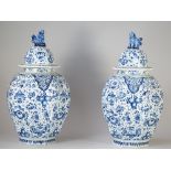 A pair of Dutch Delft blue and white ribbed oviform vases, 19th century,
