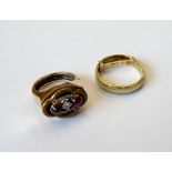 A 9ct gold and gilt metal, cabochon ruby and diamond set ring,