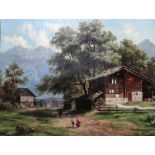 Continental School (19th century), Alpine scene, oil on canvas board, 37cm x 48cm.