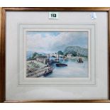 English School (19th century), River scene with figures by a bridge; Vessels off a rocky coastline,
