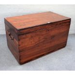 A 18th century Goncalo Alves rectangular trunk with side carry handles, 107cm wide x 63cm high.