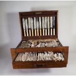A 20th century oak cased canteen of silver plated flatware and further silver plated flatware, (qty.