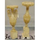 A pair of neoclassical alabaster vases, (a.f.), 97cm high, (2).