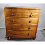 A 19th century mahogany bowfront chest of two short and three long graduated drawers on turned