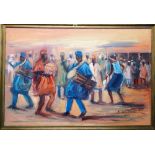 Chapataz? (contemporary), Cuban dancers, oil on canvas, indistinctly signed and dated 2001,