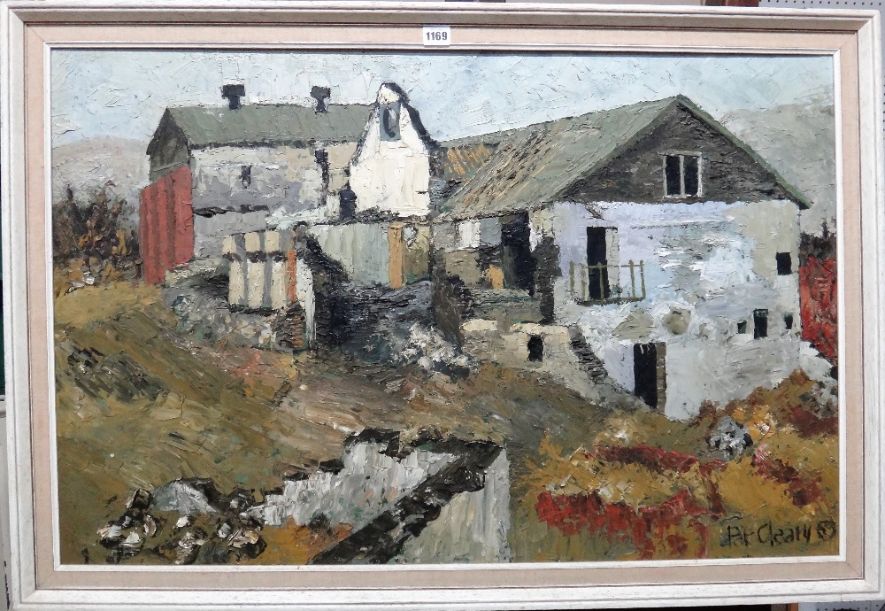 Pat Cleary (20th century), Cumbrian dwelling, oil on board, signed and dated '69, 60cm x 91.5cm. - Image 2 of 3