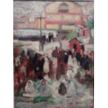 Follower of John Duncan Fergusson (1874-1961), Crowd scene, Morocco, oil on canvas, 39cm x 29.5cm.