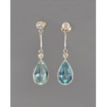 A pair of aquamarine and diamond earrings,