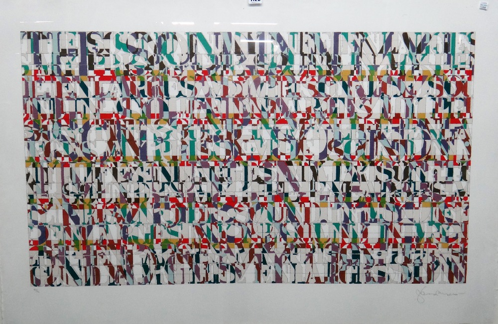 Tom Phillips (b.1937), Untitled, colour lithograph, signed and nubered 30/50, 61cm x 106cm.