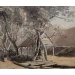 Follower of Paul Sandby, Sawpit in wood at Woolwich, watercolour, bears a signature and inscription,