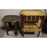 A late Victorian Aesthetic upholstered two tier side table, 62cm wide x 75cm high,