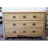 A late 18th century Continental birch commode, with four long geometric carved drawers,