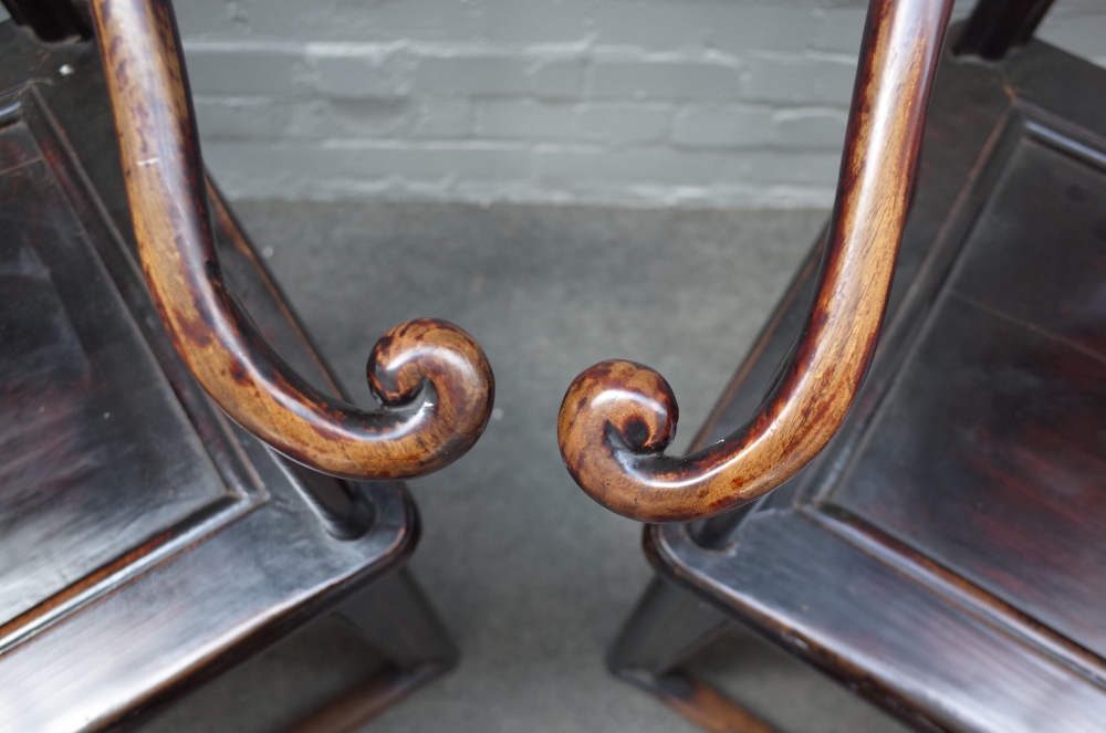 A pair of 19th century Chinese hardwood horseshoe back armchairs, - Image 2 of 3