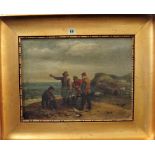 Follower of George Morland, Fisherfolk on the shore, oil on canvas laid on board, bears a signature,