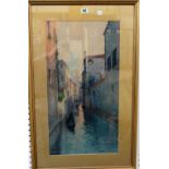 Circle of Eugenio Benvenuti, Venetian backwaters, a pair, watercolour, both indistinctly signed,