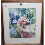 Jane Camp (20th/21st century), The Striped Cloth; In the Conservatory, two gouache, both signed,