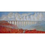 Milan Ivanic (20th century), Ribbleshead Viaduct, Cumbria, oil on board, indistinctly signed,