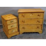 A 20th century pine chest of three long drawers, 82cm wide x 80cm high,