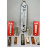 A 'Stephens Ink' enamel advertising thermometer (60cm high), a steel wall barometer by J Long, 43,