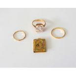 A gold ring, claw set with a cut cornered rectangular step cut very pale kunzite,