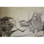 A large 20th century charcoal on canvas of a reclining lady, unframed, 270cm x 210cm.