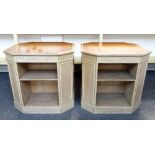 A pair of grey painted pine book stands of canted square form,