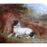 M. J. Ward (19th century), Dog with retrieved rabbit, oil on board, inscribed on label verso, 21.