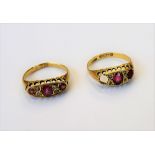 An 18ct gold, ruby and diamond ring, mounted with three rubies,