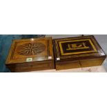 An Edwardian specimen wood inlaid jewellery box with fitted interior, 29cm x 11cm high,