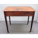 A George III mahogany single drawer side table, on tapering square supports, 86cm wide x 80cm high.