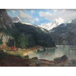 Continental School (20th century), Mountainous lake scene, oil on canvas,