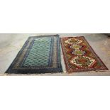 A turquoise Pakistan Bokhara rug, 200cm x 128cm, and a Caucasian rug, 173cm x 89cm, (2).