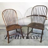 An 18th century ash and elm Windsor armchair and another single Windsor chair, (2).