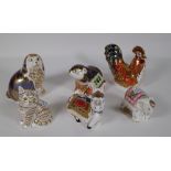Six Royal Crown Derby Imari paperweights including a beaver, donkey, cockerel, spaniel,
