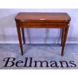 A George inlaid mahogany 'D' shape tea table on tapering square supports, 91cm wide x 73cm high.