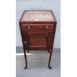 A George III mahogany marble top pot cupboard with single drawer over cupboard on splayed supports,