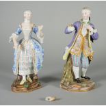 A pair of Meissen figures of a gallant and companion, late 19th century,