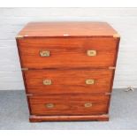 A 20th century Anglo Indian brass mounted Sissoo chest of three long drawers on bracket feet,