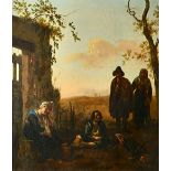 Circle of Pieter Jacobsz. van Laer, Peasants in a landscape, oil on panel, 41.5cm x 35cm.