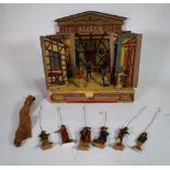 An early 20th century miniature painted puppet theatre back drop, (a.f.).