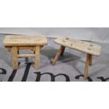 A primitive miniature elm stool, 31cm wide x 20cm high, and a Chinese elm miniature stool,
