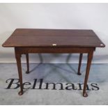 A late 18th century mahogany tavern table on tapering pad feet, 103cm wide x 68cm high.