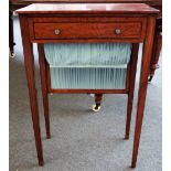 A George III satinwood work table with integral fire screen back and single frieze drawer,