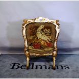 A late 19th century giltwood framed tapestry fire screen, 76cm wide x 106cm high.