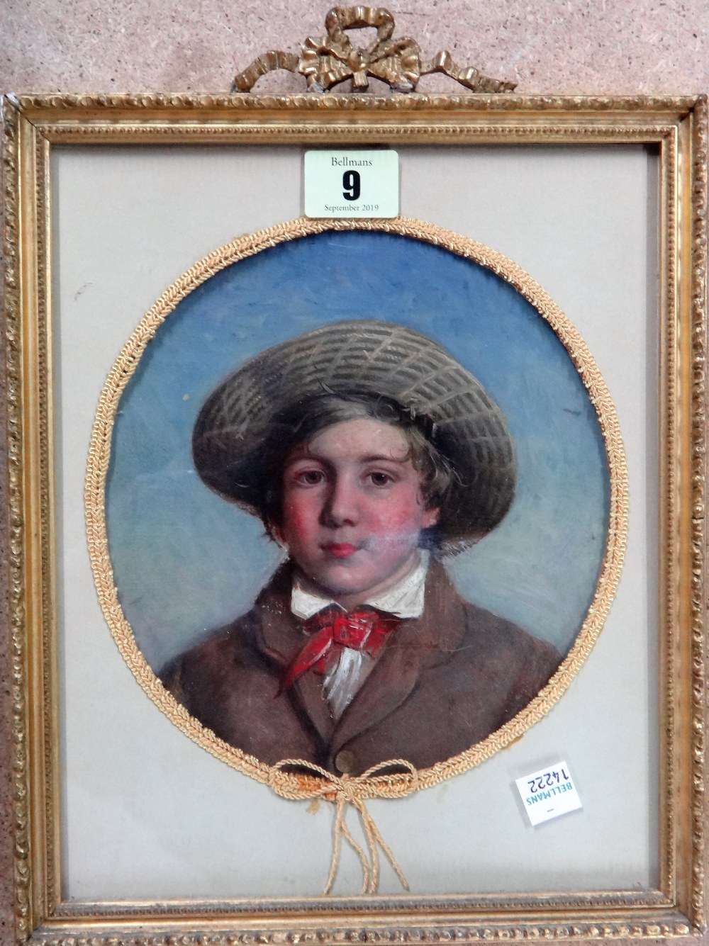 English School (19th century), Portrait of a boy, oil on board, oval, 18.5cm x 16.5cm.