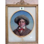 English School (19th century), Portrait of a boy, oil on board, oval, 18.5cm x 16.5cm.