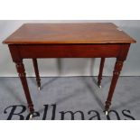 A Victorian mahogany rectangular hall table with single frieze drawer on turned supports,