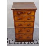 A 19th century mahogany pedestal chest of five drawers on plinth base, 50cm wide x 90cm high.