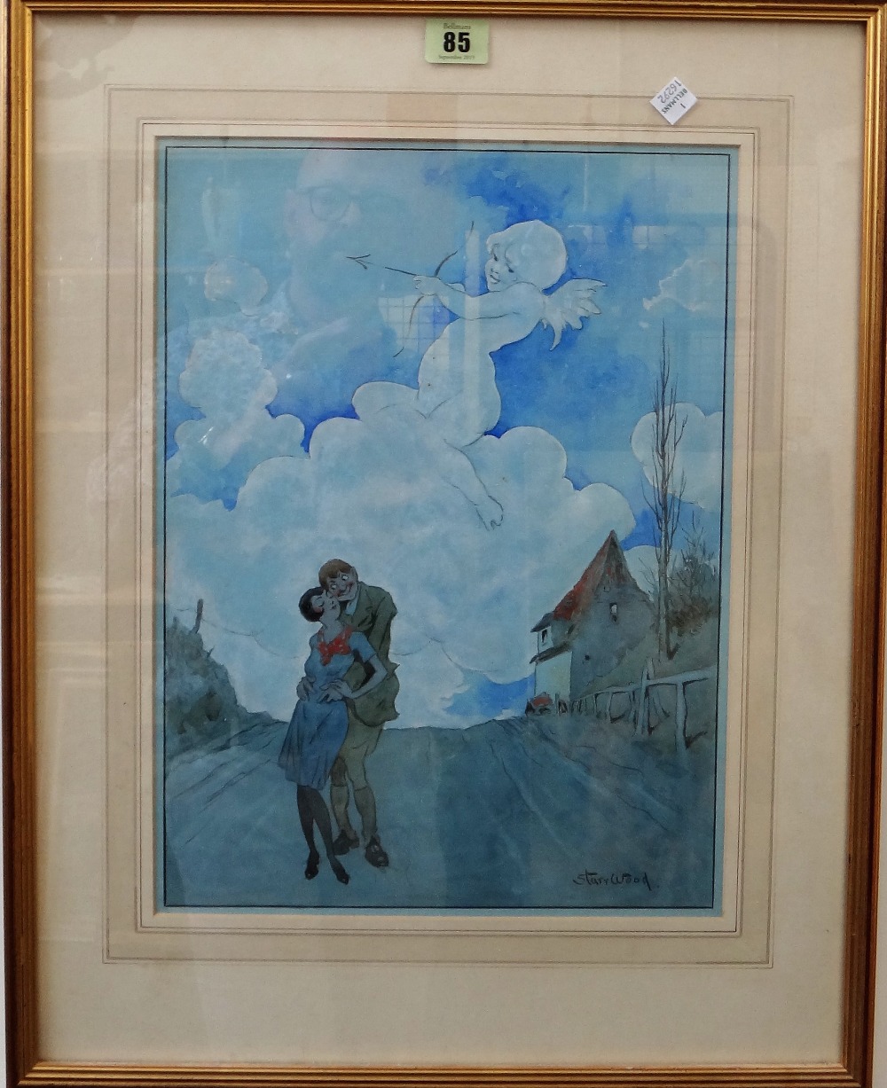 Starr Wood (1870-1944), Cupid in the clouds, watercolour, signed, 38cm x 28cm. - Image 2 of 3